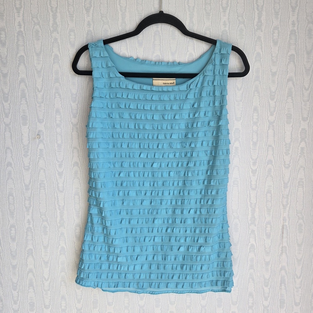 Vtg Y2K Carrie Allen Top‎ Womens Large Sleeveless Tiered Ruffles Blue Funky